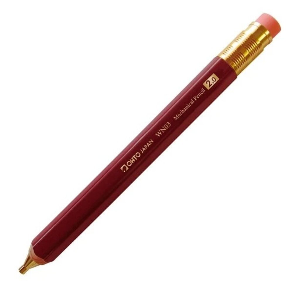 Ohto WN03 Wooden Mechanical Red Pencil 2.0mm Warm & Natural Cedar Made In Japan - Picture 2 of 5